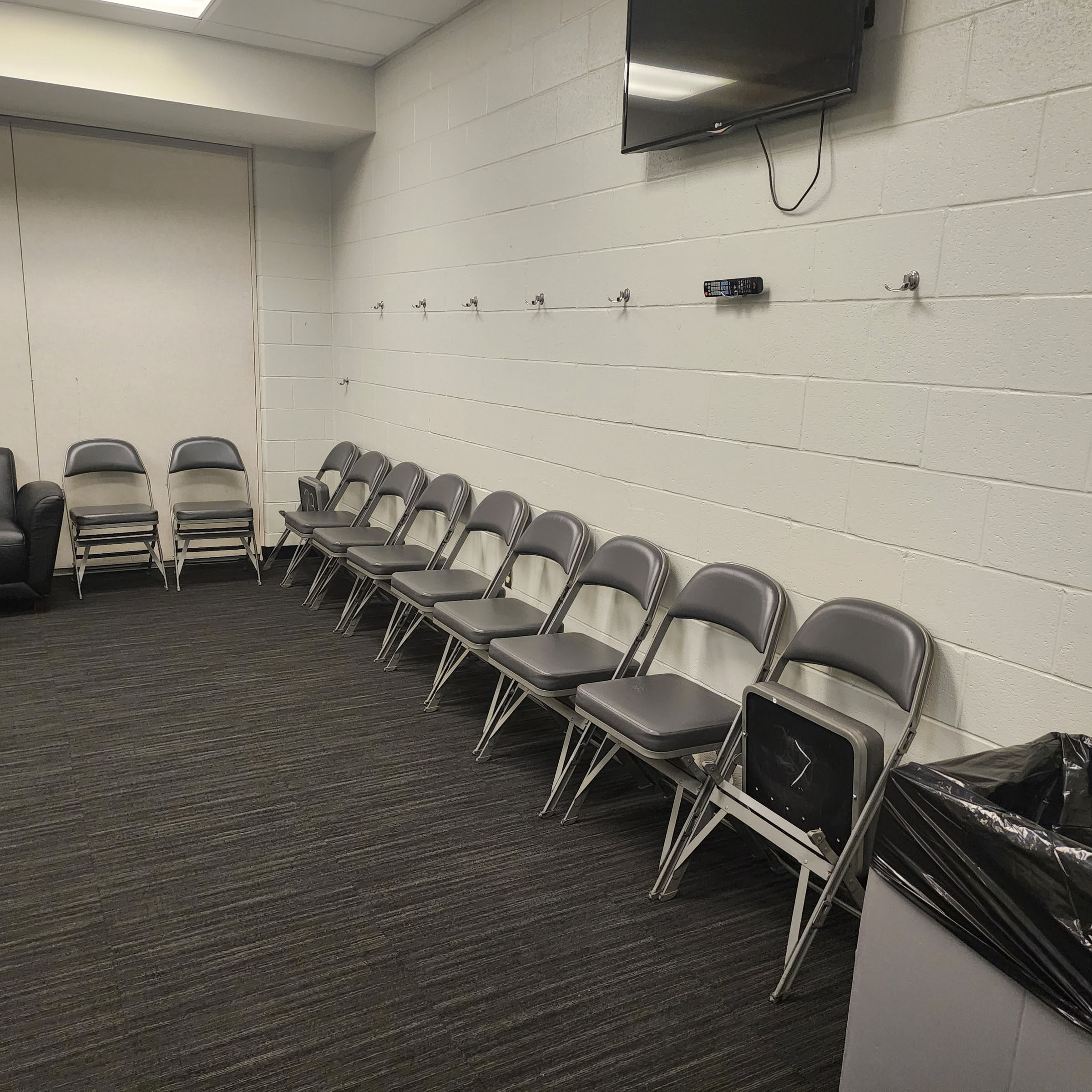 Locker room set up with divider closed